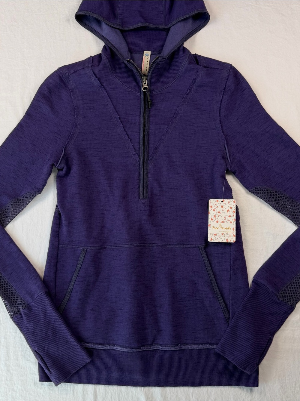 NWT Free People FP Movement Markle Mesh Half Zip Hoodie S/P Blue Aura Purple